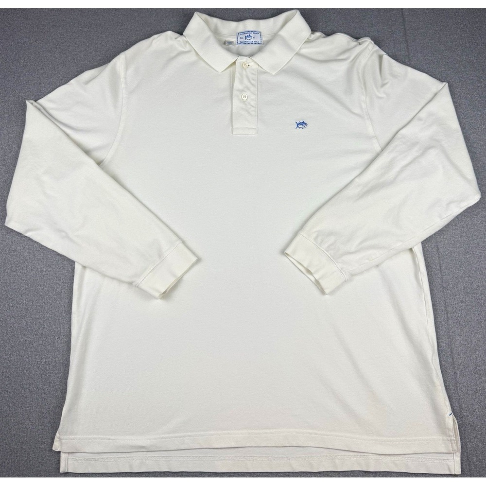 Southern Tide Skipjack Polo Mens XL White Long Sleeve Stretch Cotton Shirt
